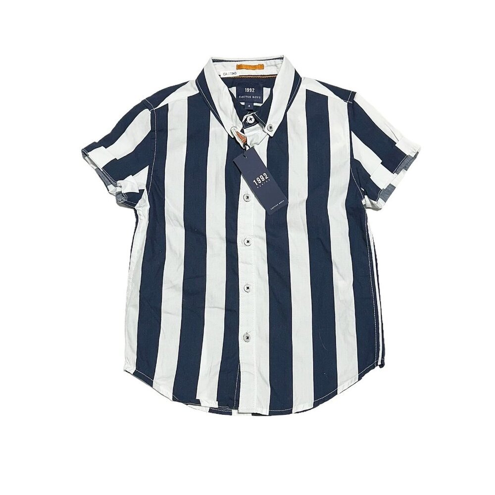 NEW CACTUS Boys Navy Stripe Button Down Shirt